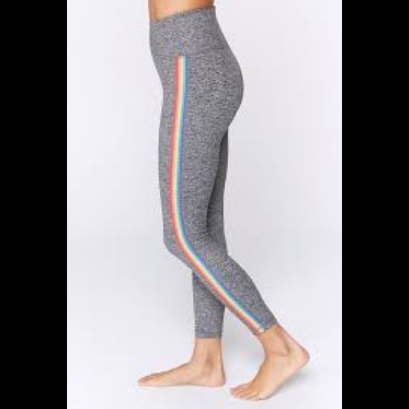 Spiritual Gangster Pants - SPIRITUAL GANGSTER- Essential High-Waist Rainbow Side Striped Leggings - Grey XS